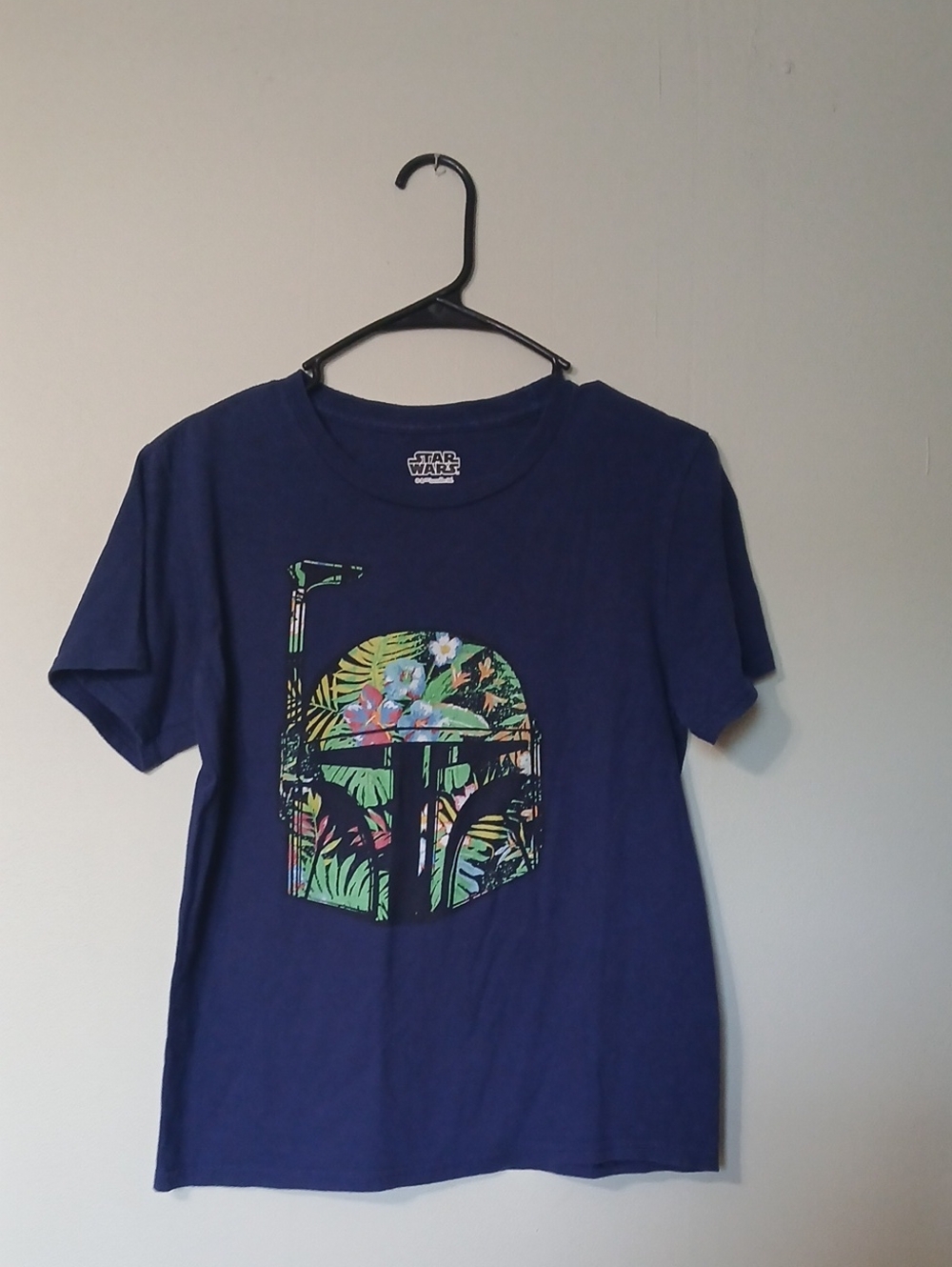 Star Wars Navy Tee with Tropical Boba Fett Helmet Size L